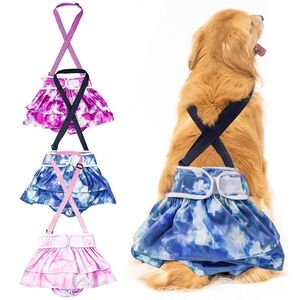 About big dog diaper with dress purple and white tye dye